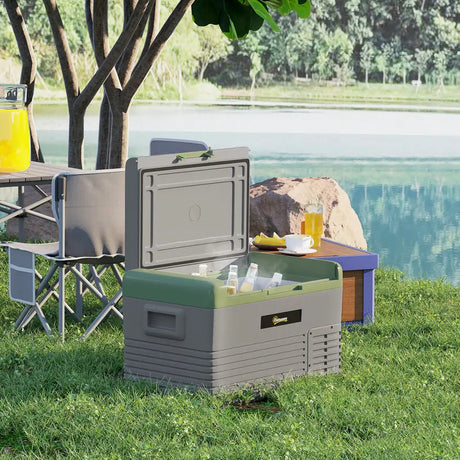 Outsunny 30L Portable Car Refrigerator - Light Green and Grey