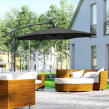 Outsunny 3m LED Patio Banana Umbrella Cantilever Parasol w/ Crank Cross Base Hanging Offset Umbrella Frame Steel  Aluminium Garden Table Outdoor Black