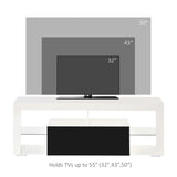 HOMCOM TV Unit, LED TV Stand Cabinet, High Gloss TV Table with Lights and Storage Shelf for 55 inch TVs for Living Room, Bedroom, Black and White