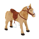 HOMCOM Kids Ride On Standing Horse Cuddly Toy Children Plush Soft Pony Gift w/ Neigh Sound or 3 Years and Up Beige