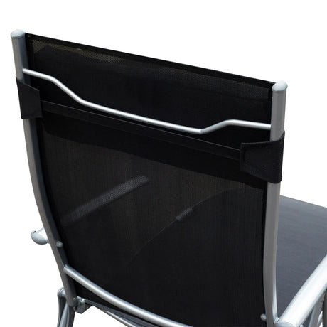Outsunny Sun Lounger Steel Frame Outdoor Folding Chaise Texteline Lounge Chair Recliner with Headrest & 7 Levels Adjustable Backrest, Black