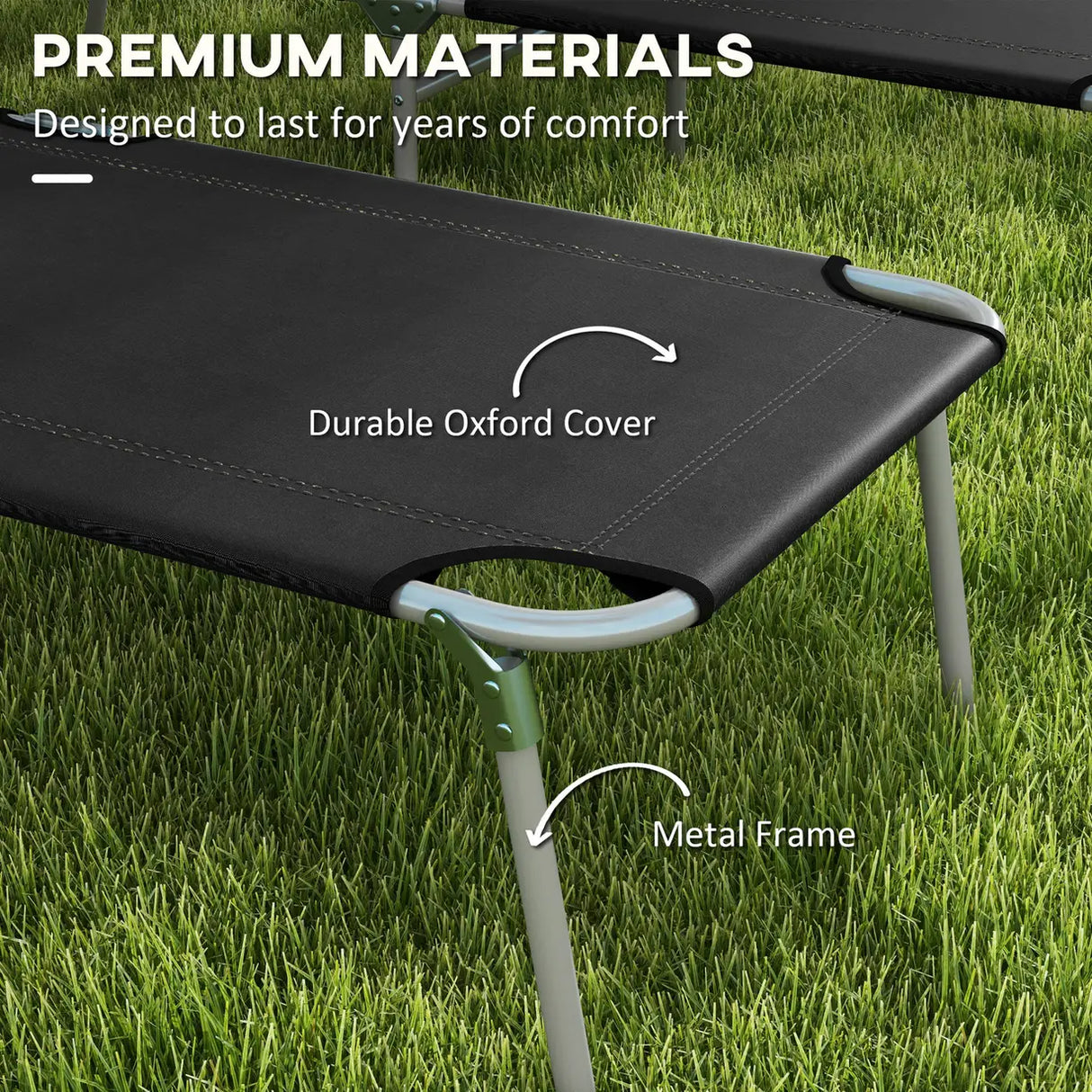 Outsunny Foldable Sun Lounger Set of 2 with Sun Shade & Adjustable Backrest - Black