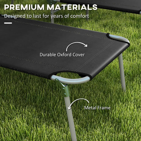 Outsunny Foldable Sun Lounger Set of 2 with Sun Shade & Adjustable Backrest - Black
