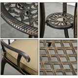 Outsunny 3pc Cast Aluminium Garden Bistro Set for 2 with Parasol Hole, Outdoor Coffee Table Set Rust Resistant with Cushions, Bronze