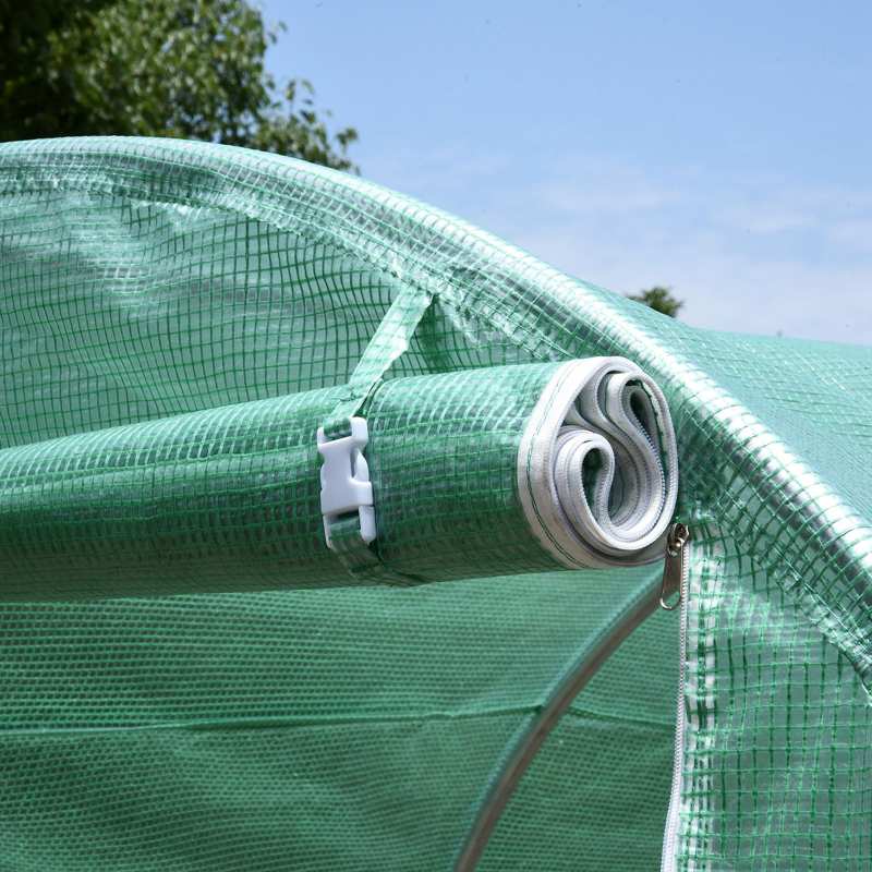 Outsunny 4 x 2 x 2 m Polytunnel Greenhouse with Roll-up Door and 6 Mesh Windows, Walk-in Garden Tunnel Warm House Tent with UV-resistant PE Cover and Galvanised Steel Frame, Green
