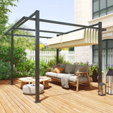 Outsunny 3 x 3m Aluminium Pergola, with Retractable Roof - Grey/Khaki