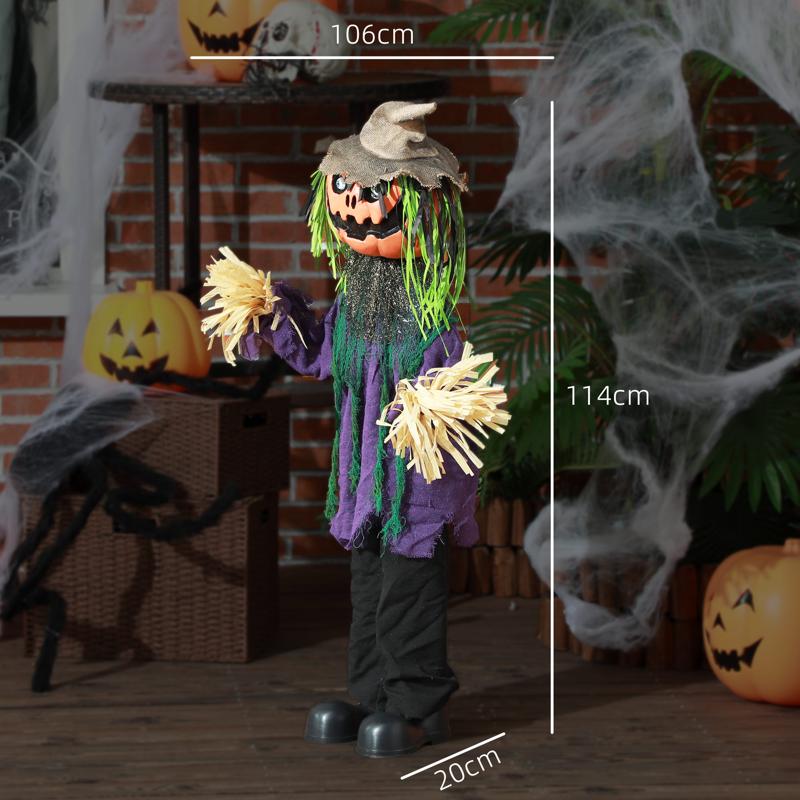 HOMCOM 3'6" Pumpkin Scarecrow Halloween Animatronic, with Glowing Eyes