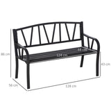 Outsunny 2-Seater Garden Bench Metal Loveseat w/ Decorative Backrest Ergonomic Armrest