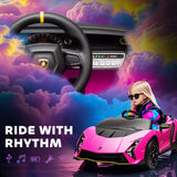 AIYAPLAY 12V Lamborghini Autentica Licensed Kids Electric Car with Remote Control, 4 Suspension Wheels, Soft Start, Pink