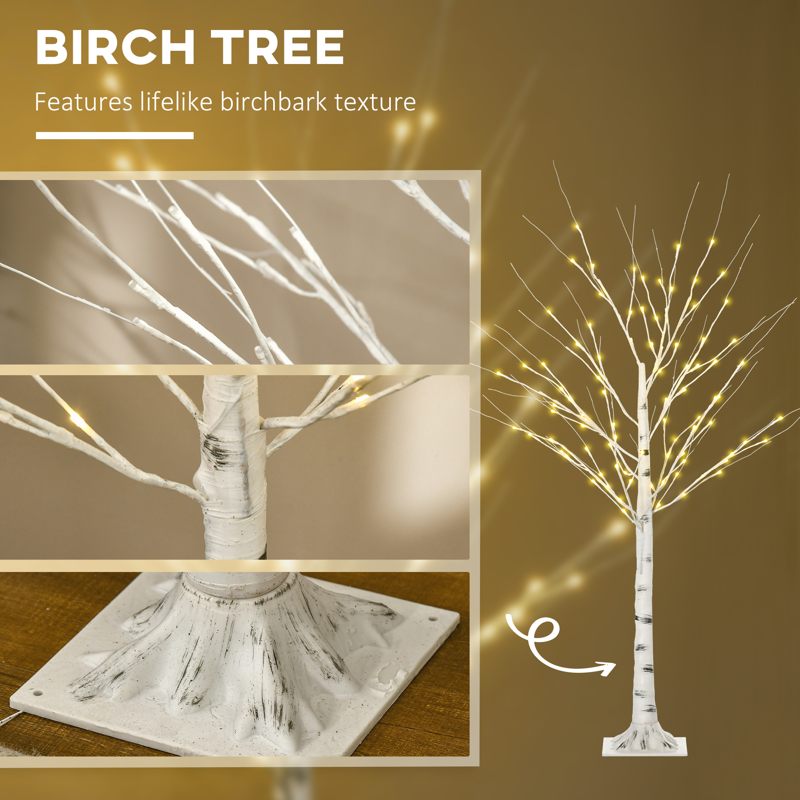 HOMCOM 5ft Artificial White Birch Tree Light with Warm White Pre-Lit LED Light for Indoor and Covered Outdoor Use