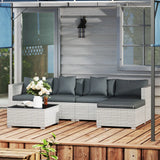 Outsunny 6 Pieces Rattan Corner Sofa Set - Mixed Grey