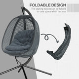 Outsunny Outdoor Swing Chair with Thick Padded Cushion, Patio Hanging Chair with Metal Stand, Egg Chair with Foldable Basket, Cup Holder, for Indoor and Outdoor, Dark Grey