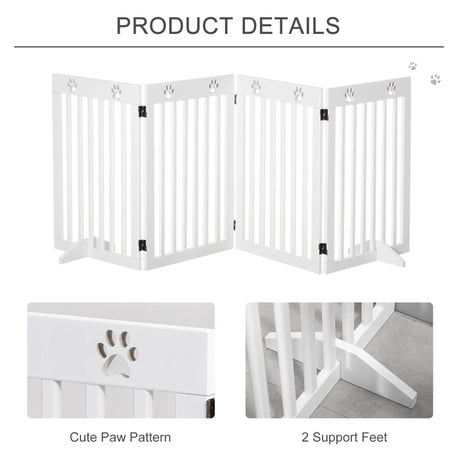 PawHut Wooden Pet Gate Foldable Freestanding Dog Safety Barrier w/ Support Feet