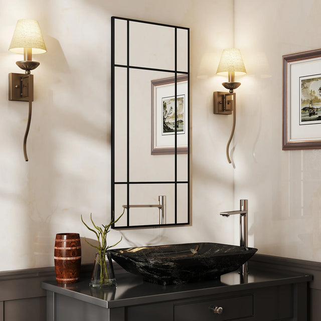 HOMCOM Decorative Grid Wall Mirror, with Back Hooks - Black