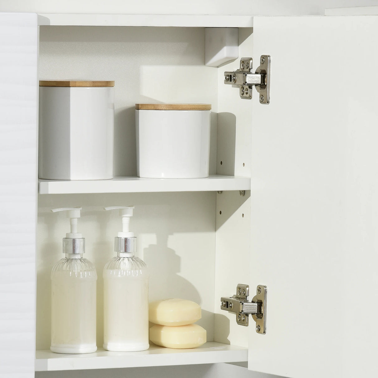 kleankin Bathroom Cabinet with Mirror, Double Door Wall Mounted Storage Cupboard Organizer with Adjustable Shelves, White