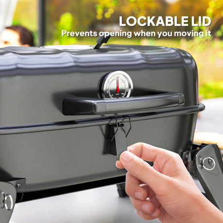Outsunny Charcoal Barbecue Grill Folding BBQ Grill with 1232 cm2 Cooking Area, Adjustable Vent, Thermometer, Handles for Camping Picnic, Black