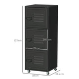 HOMCOM Rolling Storage Cabinet 3-Tier Mobile File Cabinet with Wheels & Metal Doors for Home Office, Living Room, Black
