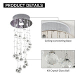 HOMCOM Metal Crystal Ceiling Light Chandelier Elegant Pendant Lamp Living Room Stairway Stairway Spiral Rain Drop Pendant Lamp Silver