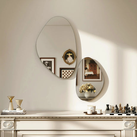 HOMCOM Set of 2 Pebble-Shaped Wall Mirror - Black