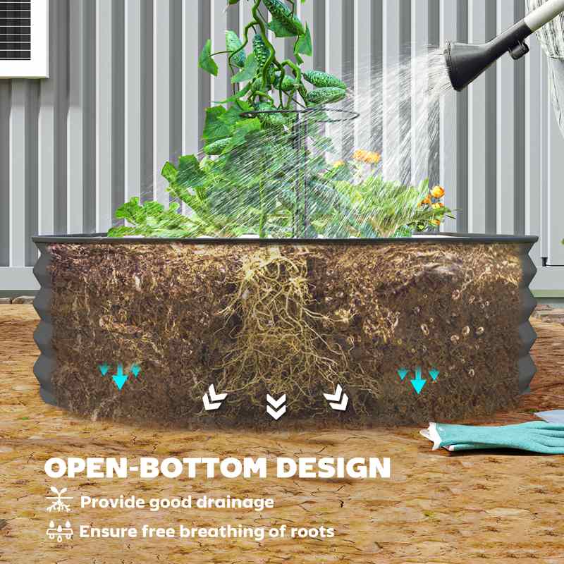 Outsunny Set of Two 181 x 93cm Steel Planters - Dark Grey