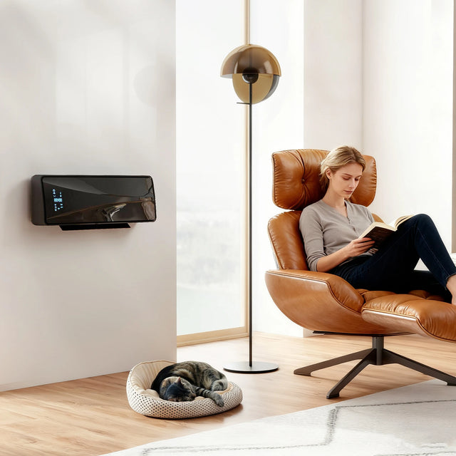 HOMCOM 2000W Ceramic Electric Heater with Fan, Adjustable Thermostat, Wall Mounted - Black