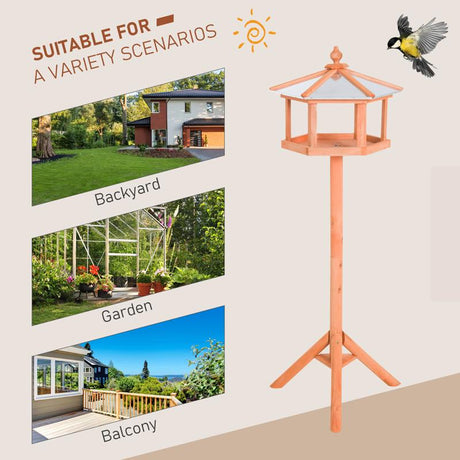 PawHut Wooden Bird Table Free Standing Feeder Garden Sheltered Feeding Station Parrot Stand Birdhouse Φ40x113cm