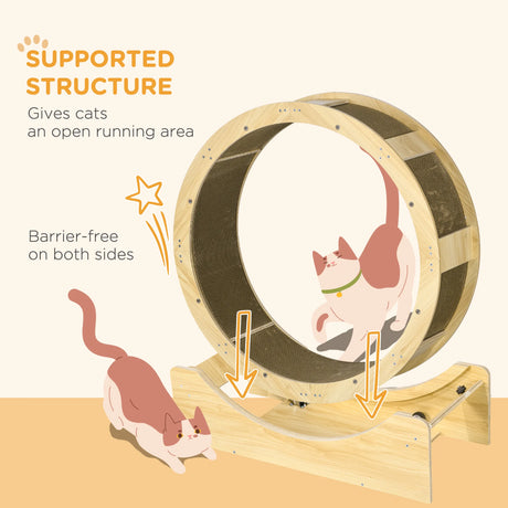 PawHut Cat Wheel with Brake, Scratching Pads - Oak Tone