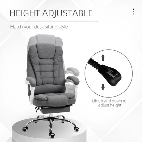 Vinsetto Office Chair, Computer Desk Chair, Linen Fabric Swivel Rolling Task Chair with Large Soft Padded Cushion, 135 Reclining Backrest and Retractable Footrest, Grey