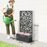 Outsunny Metal Garden Bed with Trellis, Wall Mounted or Freestanding Raised Planter with Privacy Panel, Black
