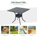 Outsunny 90cm Square Garden Table with Umbrella Hole, Aluminium Grid Motif Outdoor Dining Table for Garden Patio, Black