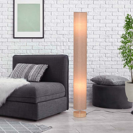 HOMCOM 47-Inch Modern Wooden Floor Lamp for Bedroom, Study or Living Space with Fabric Linen Shade (Beige)  120 CM