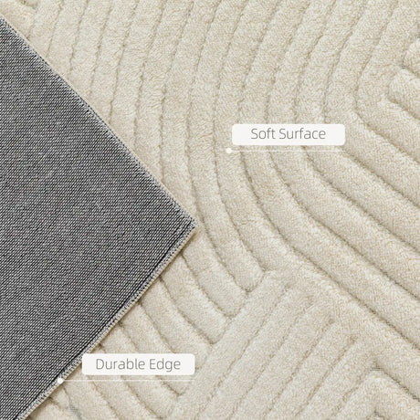 HOMCOM Modern Geometric Rug, Thick Plush, Non-Slip, 200 x 140 cm  Cream, Living Room/Bedroom/Office