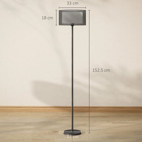 HOMCOM Floor Lamp for Living Room, Modern Standing Lamp with Double Layer Shade & Foot Switch, Minimalist Tall Pole Lampshade for Bedroom, Office, Black