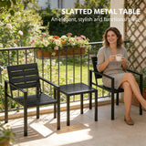 Outsunny 3 Pieces Garden Bistro Set for 2, Outdoor Bistro Table and Chairs with Metal Frame, Plastic Patio Furniture Set
