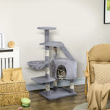PawHut Cat Tree for Indoor Cats Kitten Scratching Post Scratch Scratcher Climb Activity Center Play House Pet Furniture 125cm (Grey)
