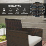 Outsunny 4 Piece Rattan Garden Furniture Sofa Set with Loveseat, Armchairs, Glass-Top Coffee Table and Cushions, Brown