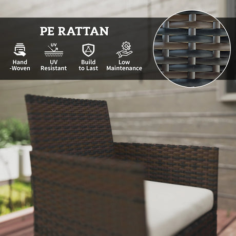 Outsunny 4 Piece Rattan Garden Furniture Sofa Set with Loveseat, Armchairs, Glass-Top Coffee Table and Cushions, Brown
