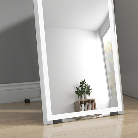 HOMCOM Standing Dressing Mirror with LED Lights, Wall Dressing Mirror for Bedroom with Dimmable and 3 Colour Lighting, White