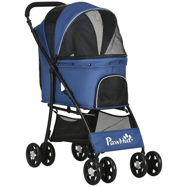 PawHut Foldable Pet Stroller for Dogs, Puppy Stroller, with Large Carriage, Brakes, Canopy - Blue