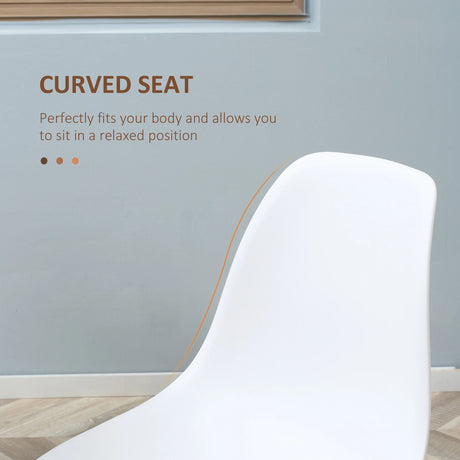 HOMCOM Modern Dining Chairs Set of 4, Kitchen Chairs with Backrest and Steel Legs for Dining Room, Living Room, White