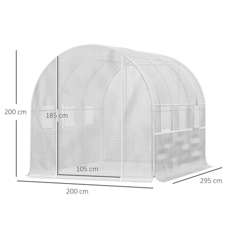 Outsunny Walk-in Polytunnel Greenhouse Green House with Roll-up Sidewalls, UV-resistant PE Cover, 3 x 2 x 2m, White