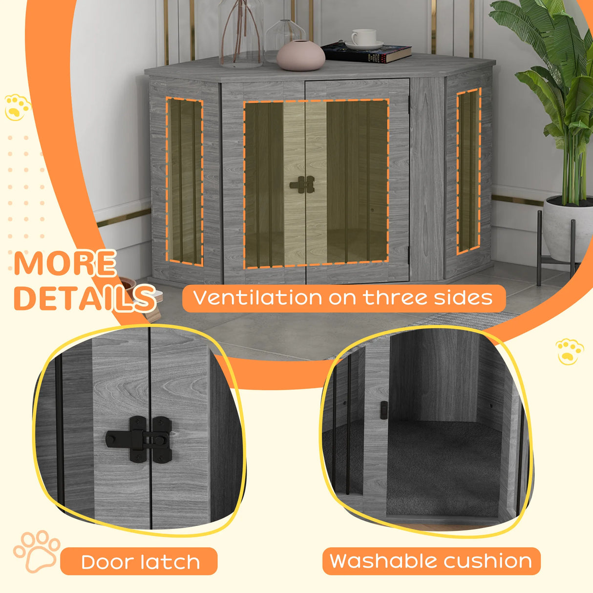 PawHut 2 in 1 Dog Crate Furniture Side Table with Cushion for Medium Dogs, 104 x 55 x 63cm - Grey