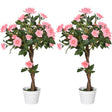 Outsunny Set of 2 Artificial Plants Pink Rose Floral in Pot, Fake Plants for Home Indoor Outdoor Decor, 90cm