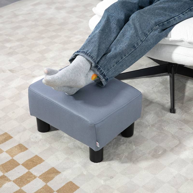 HOMCOM Microfiber Cloth Footstool Footrest Small Seat Foot Rest Chair Ottoman Home Office with Legs 40 x 30 x 24cm Grey