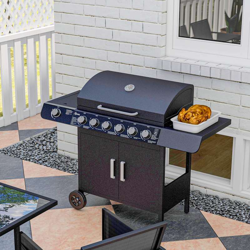 Outsunny Seven Burner Gas Grill, with Integrated Thermometer and Storage