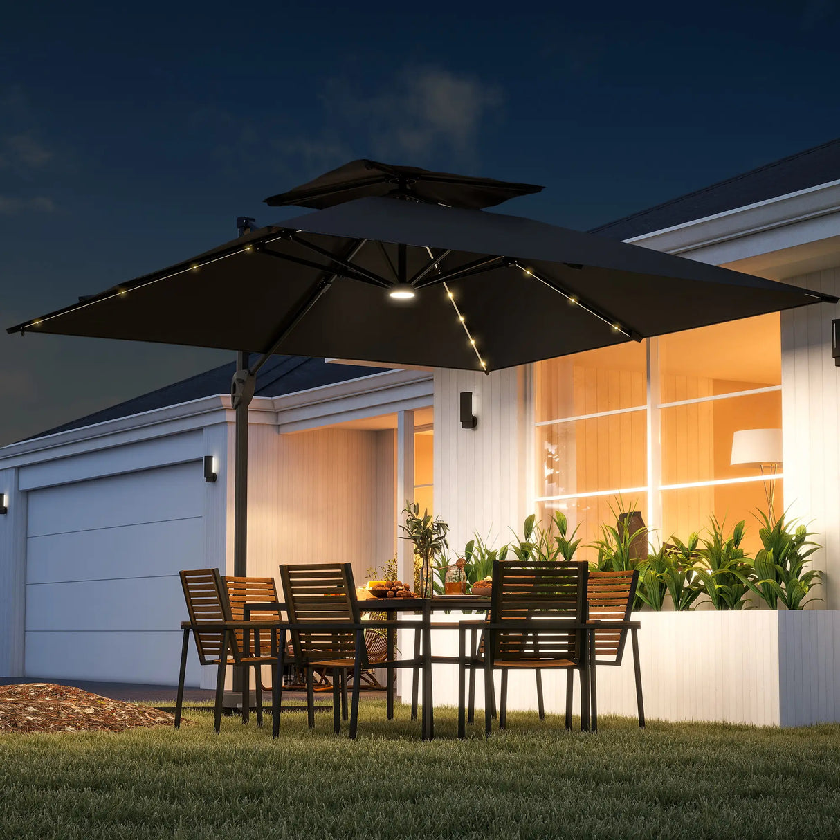 Outsunny Multi-Angle LED Light Parasol Umbrella - Black