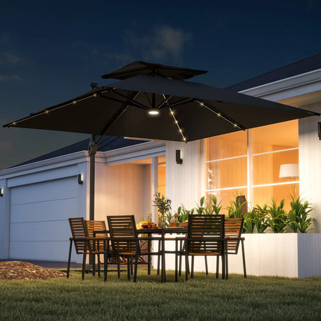 Outsunny Multi-Angle LED Light Parasol Umbrella - Black