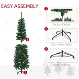 HOMCOM 5.5FT Tall Pencil Slim Artificial Christmas Tree with Realistic Branches, Tip Count and Pine Cones, Pine Needles Tree, Xmas Decoration, Green