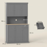 HOMCOM 180cm Freestanding Kitchen Cabinet, Modern Storage Cupboard with Open Countertop, Drawer and 6 Doors, Grey