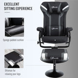 Vinsetto Reclining Chair and Stool Set, Recliner Chair with Headrest, Gaming Chair with Lumbar Support, Pedestal Base for Home Office, Grey